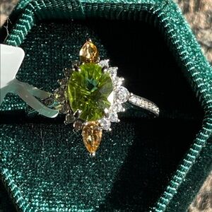 Vibrant Green and Orange Gemstone Ring